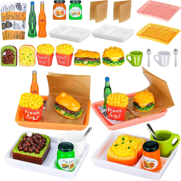 Miniature Tea Dollhouse Kitchen Accessories Set, Mini Food for Dollhouse Snacks, 22 Pieces Pretend Play Food Toys