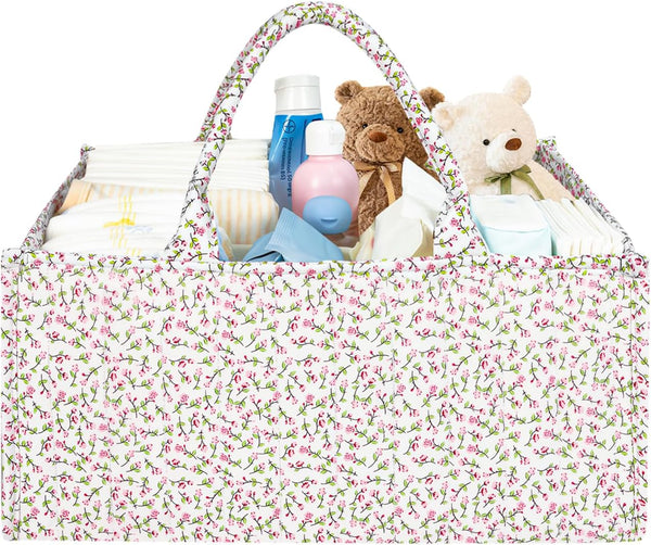 EHZYP Floral Quilting Diaper Caddy Organizer, Quilted Diaper Bag, Stylish Nursery Storage Basket,