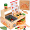 Wooden Pizza Toy, Wooden Pizza Counter Playset with Bake Oven, Montessori Pretend