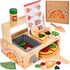 Wooden Pizza Toy, Wooden Pizza Counter Playset with Bake Oven, Montessori Pretend