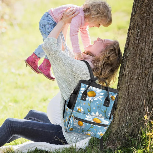 Hsnar Backpack Flowers Daisy Bees Waterproof Diaper Bag Large Capacity Baby Bag with Stroller Straps, Multi-Pocket