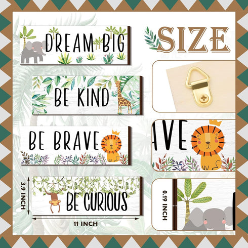 4 11x 3.9 Inches(Lively Pieces Woodland Nursery Decor Safari wall art Be kind brave curious Cute Jungle Animal Nursery