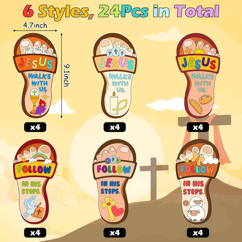 Dvbonike 24Pcs Sunday School Crafts for Kids, Color Your Own Jesus Walks with Us Craft Kit for DIY Gifts