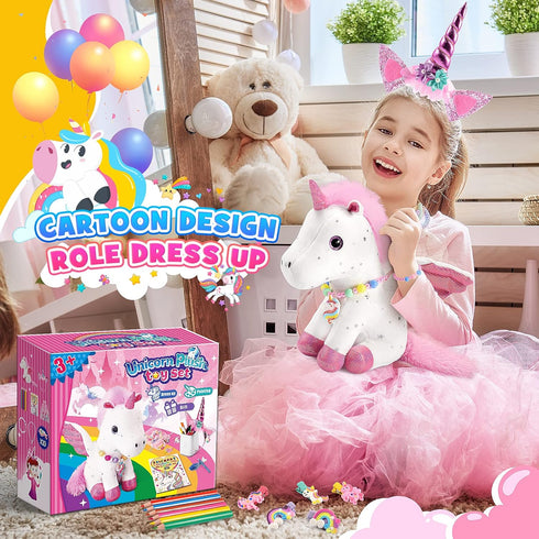 21-Piece Set 3-8 Unicorn Gift for Girls Ages | Soft Plush Stuffed Animals & Dress-Up Accessories Bundle | Idea Birthday