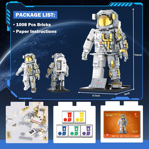 Sets 1008 70131, 8-14 JMBricklayer Space Astronaut Building Block for Adults, PCS Spaceman Toys with Display Stand