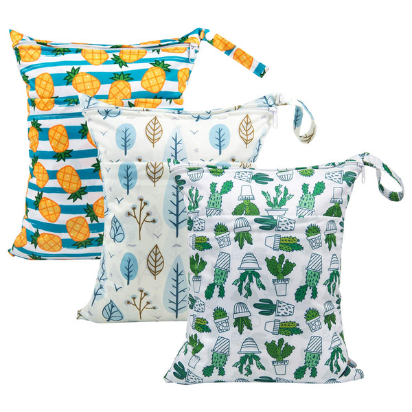 babygoal Wet Dry Bags 3 Pack for Baby Cloth Diapers, Washable Travel Bags for Beach, Pool, Gym