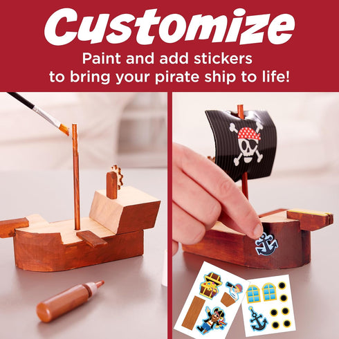 Set: 5+) Creativity for Kids Buildeez! Easy Wooden Model Pirate Ship, Sea Skull - DIY Arts & Crafts Kit, STEM Toys