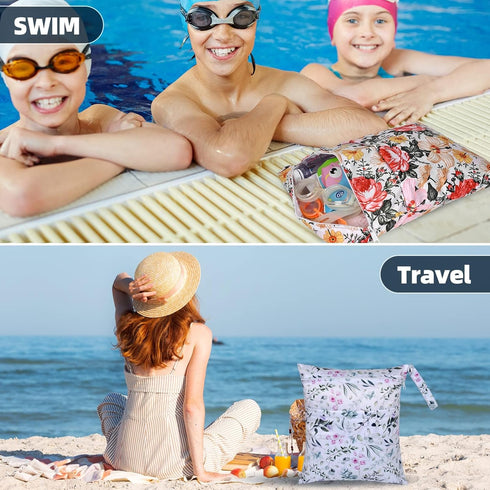 2 2 Pcs Wet Dry Bags for Baby Cloth Diapers,Washable Travel Bags,Beach,Pool,Gym Bag for Swimsuits or Wet Clothes