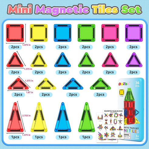 ORZbb Set, 3+ Magnetic Tiles Mini Travel Toddler Magnetic Blocks Building Kids Toys & Games, Montessori Preschool