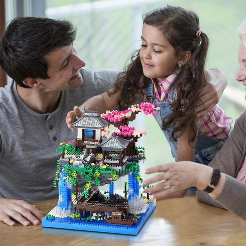 LQPFBSM Sets 2500 Cherry Blossom Treehouse Micro Mini Building Block with Acrylic Display Box Japanese Bonsai Tree