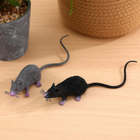 LUOEM 2pcs Lifelike Fake Mouse, Realistic Mice Toy for Halloween Prank Decorations (Black, Gray)