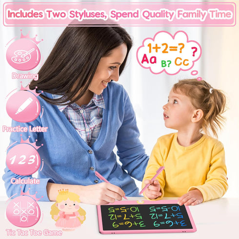 LCD Writing Tablet for Kids 12 Inch, Erasable Doodle Board for Girls Boys, Travel Essentials for Ages 3-8