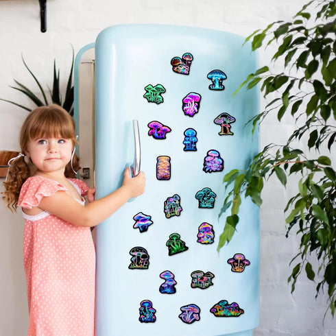 50 Pack Pcs Neon Mushroom Stickers for Kids, Waterproof Vinyl Vegetation Decals for Water Bottle Laptop, Teens Girls