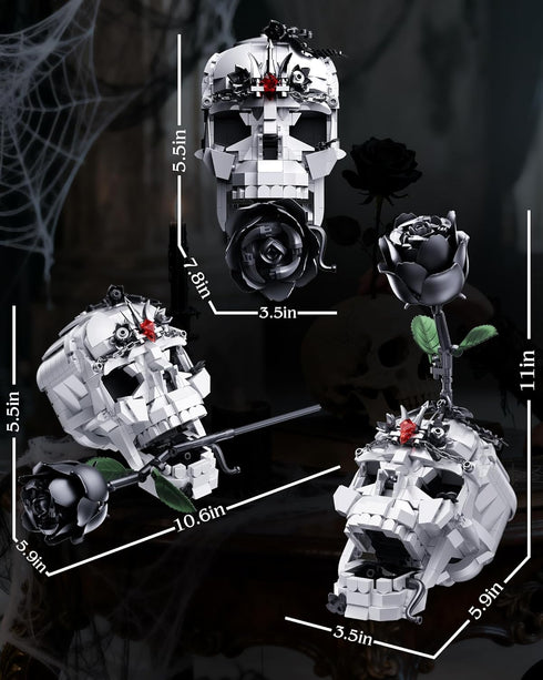 ONIMISC Set, 3 1 Skull Black Rose Flower Building in Gothic Horror Decor Botanical Artificial Flowers Collection Toys