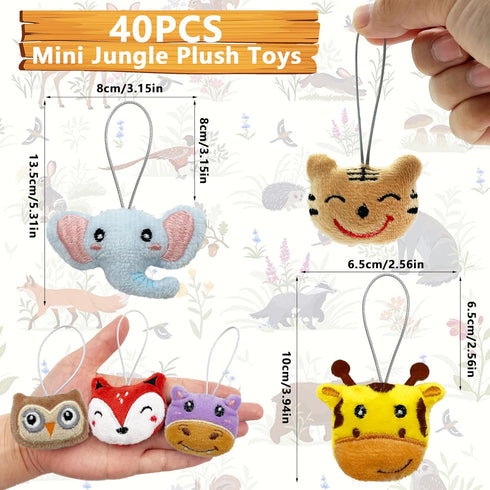 40 PCS Mini Jungle Animal Plush Toys Set, Cute Small Stuffed Keychain for Party Favors
