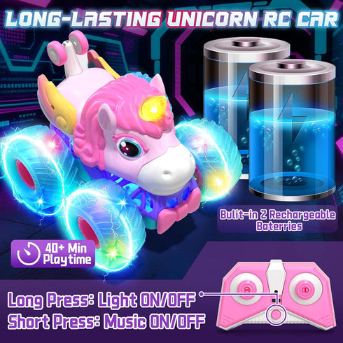 360 4WD 2.4GHz 3 4 5 6 7 8 Lehoo Castle Remote Control Car for Girls Rotating, Unicorn Monster Truck with Light