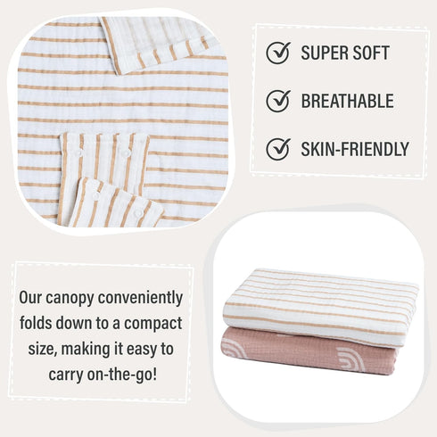 100% Meracorallo Muslin Baby Car Seat Cover, Cotton Infant Carrier Cover, Lightweight Breathable Soft Carseat Canopy