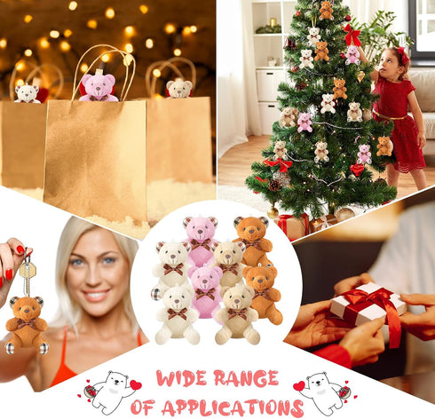 Junkin 48 Pcs Mini Bear Stuffed Animal, 4 Inch Tiny Bear Dolls for DIY Keychain Party Favor Wedding Decor