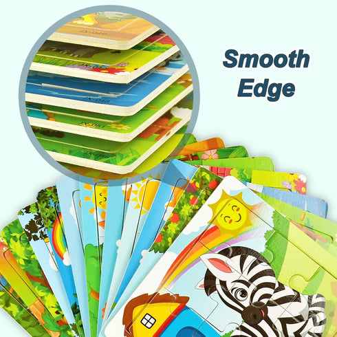 Vileafy 12 Pack Small Animals Puzzles for Kids Ages 3-5 Years Old - Wooden Toddlers Puzzles 9 Pieces for Back-to-School Gifts, Party Toys for Boys and Girls