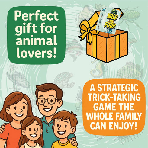 Mammals 8+, 3-8 20 Wild Four Family-Friendly Trick-Taking Card Game with Bugs, Birds, Fish, And - Easy Rules, No Pen