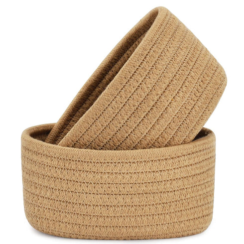 ?2 Pack?ABenkle Small Woven Baskets, Tiny Oval Shallow Storage Baskets, Mini Cotton Rope Decorative Basket, Boho