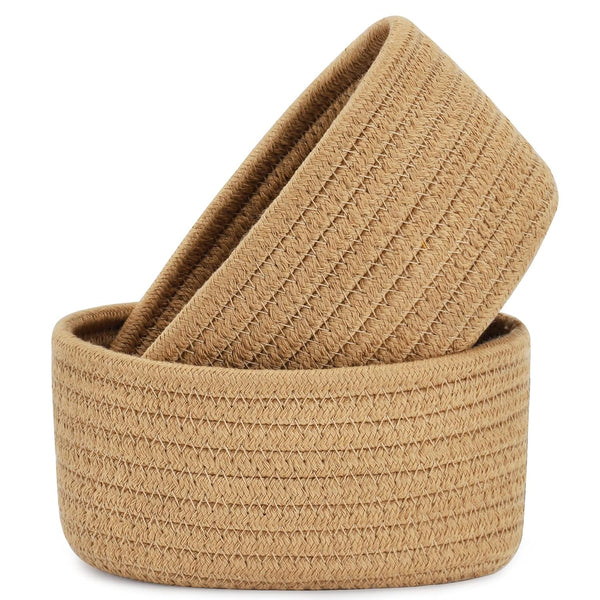 ?2 Pack?ABenkle Small Woven Baskets, Tiny Oval Shallow Storage Baskets, Mini Cotton Rope Decorative Basket, Boho