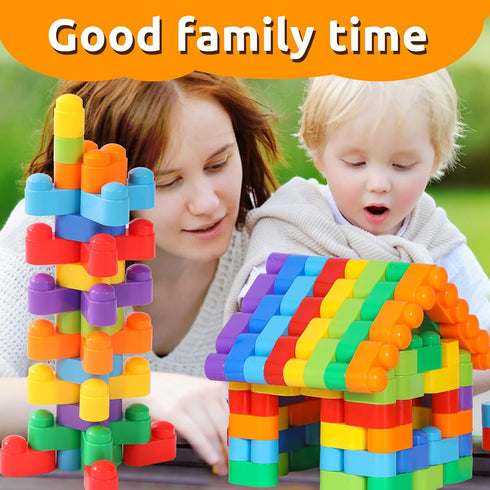 RAINBOW TOYFROG Building Blocks for Toddlers, 74 PCS Educational Development STEM Toys with Alphabet & Number Stickers,
