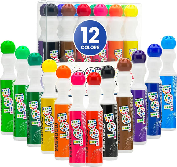 Darice Washable Dot Markers for Toddlers, 12 Colors (40ml 1.35oz) Non-Toxic Paint Marker Dot Art Set