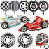 10 PCS Race Car Balloons, Hot Wheel Tire Balloons and Foil Helmet Checkered Balloons for Birthday Party