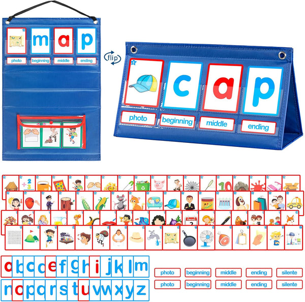KIKIGOAL CVC Word Builder Desktop Pocket Chart Tent Cards Kit, Phonics Games for Preschool Classroom