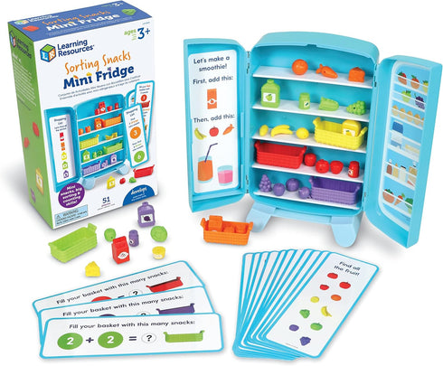 Learning Resources Mini Fridge Sorting Snacks, 51 Pieces, Educational Toddler Toys, Snack Toys, Kids Kitchen Accessories
