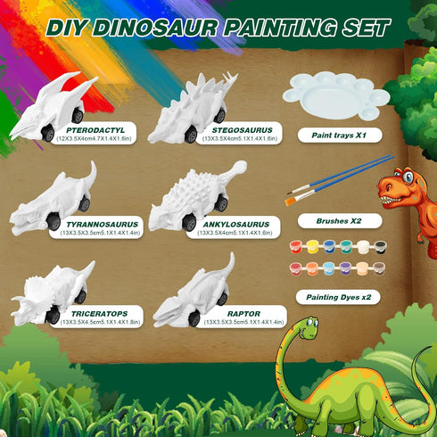 Mchochy 6 Pack Painting Dinosaur Pull Back Car Toys Arts and Crafts for Kids Age 3-12, DIY Dinosaur Painting Kits for Boys Girls Kids Christmas Party Favors Stocking Stuffers Gifts by Mchochy