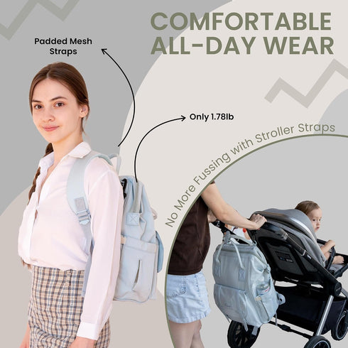 DLNIA Backpack Baby Diaper - Large Diaper Bag with Insulated Pockets, Stroller Straps, Independent Milk Bottle
