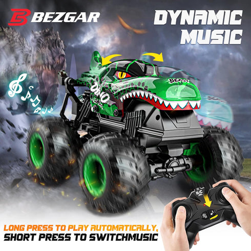 1:20 360 4-7 BEZGAR Monster Truck Toys - Remote Control Monster Truck with Light & Music, Dinosaur Toys for Kids, Scale