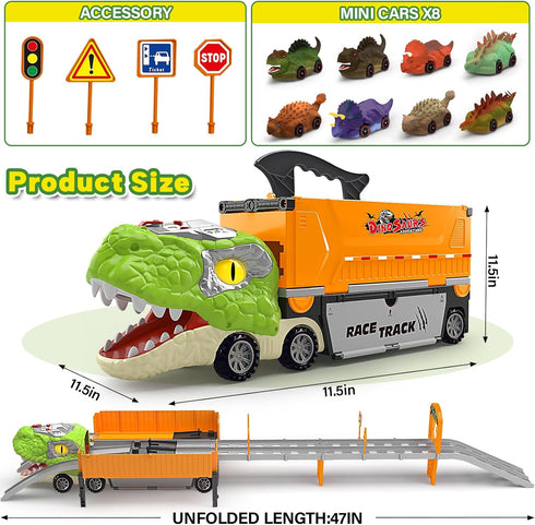 3-5, Set 8 3 4 5 6 7 Dinosaur Carrier Truck Race Track Toys for Kids Large Toy Cars Track with Small Dinosaur Cars