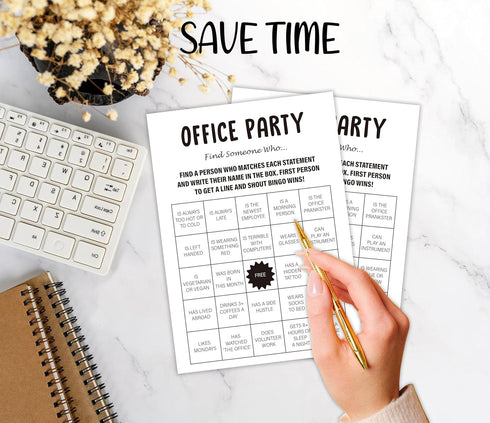 30 Pack Minimalist Office Party Find Someone Who Game - Team Meeting Activities for Coworkers, Work Happy Hours