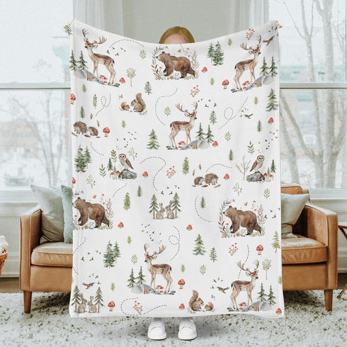 SqtmuHLuo 60x80inch Animals Blanket for Boys Girls Bear Deer Rabbit Hedgehog Owl Squirrel Soft Baby Receiving Blanket
