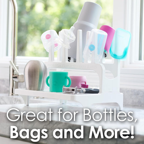 100% countertop PopYum Glacier White Space Saving Drying Rack from Recycled Bottles, for Baby Bottles, Plastic Bags