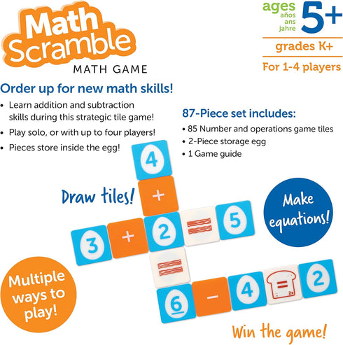 Learning Resources Math Scramble Game, Educational Math Games for Kids, Early Skills Addition and Subtraction 87 Pieces