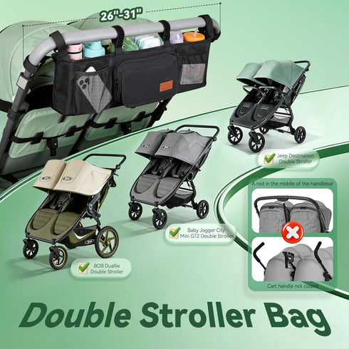2 GT2 Guiseapue Double Stroller Organizer with Insulated Cup Holders: Parent Console Double Jogging Stroller