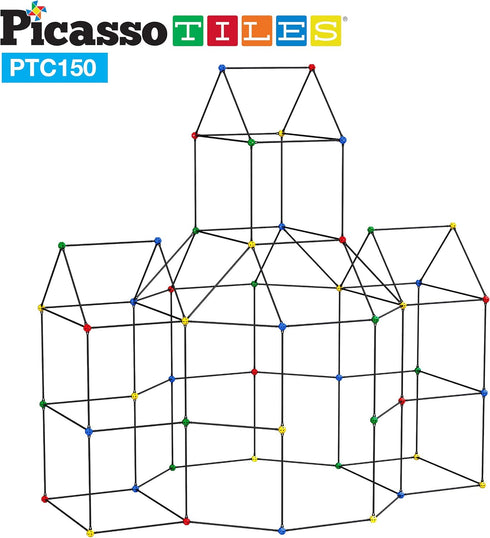 PicassoTiles Kids Fort Building Kit - 150 Piece Indoor and Outdoor Toy Set for STEM Learning and Pretend Play