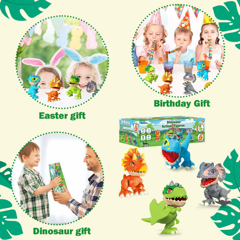 3 4 5 6 8 4-Pack Dinosaur Toys Gifts for Year Old Kids, Dinosaur Action Figures with Movable Joints & Realistic