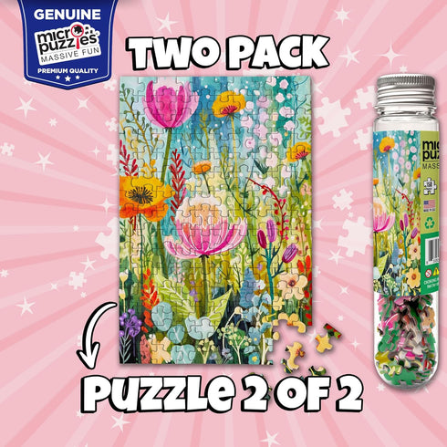 MicroPuzzles “Fields & Flowers” Mini Puzzles for Adults, 2-Pack, 150 Piece, 4” x 6” Inch, Compact Jigsaw Puzzles