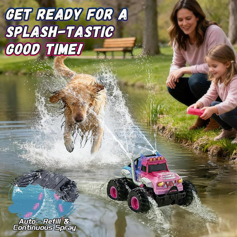 YEESWOOQI 360Spin, 1:18 4WD 3-12 Remote Control Car for Girls, Waterproof Pink Monster Truck Toys W/Blocks & Amphibious