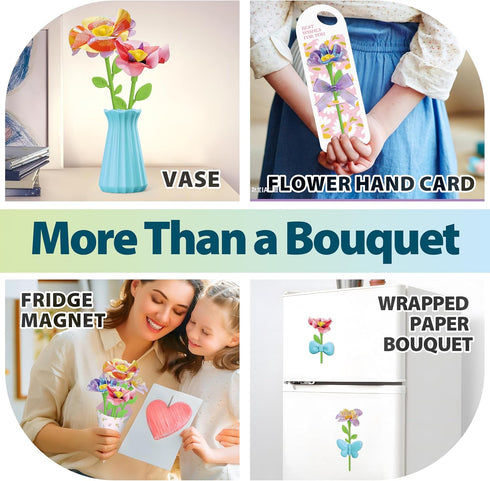 Wiyeang 36 DIY Flower Bouquet Craft Kit for Kids, Water Absorbing Dyeing & Fabric Flowers, Light-Up Music Base, Bug