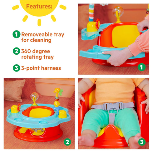 3-in-1 6 Bright Starts SuperSeat Playful Paradise, Baby Activity Seat with Toys, Snacking Tray, Booster Seat, BPA Free