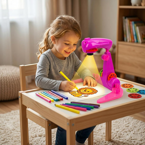 imireux 3, 4, 5, 678(Pink) Kids Drawing Projector Table, Light Up Trace and Draw Art Board with Projector Stencils