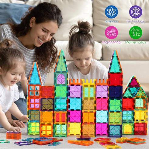 Magnetic Building Tiles for Kids, 64 PCS Educational Stacking Blocks for Boys & Girls, STEM Learning Toys