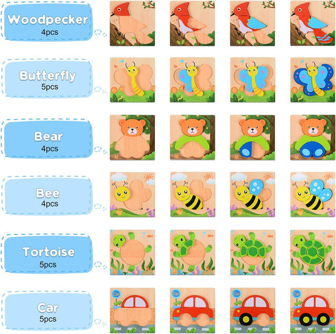 Magifire Wooden Puzzles for Toddlers 1-3, Set of 6 Montessori Baby Puzzles with Storage Bag