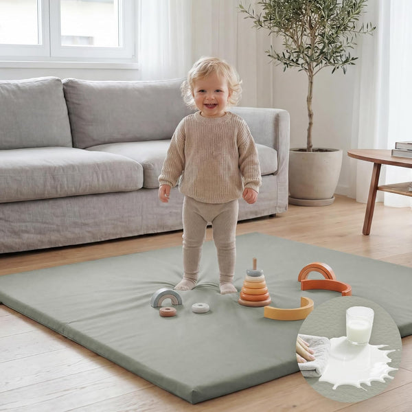 Huloo Sleep Baby Play Mat 50x50 Inches,1.3" Thick Padded Waterproof Floor Cushion